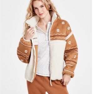 UGG Tan and Cream Patterned Faux Suede and Fleece Jacket